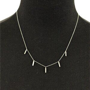 SU sterling silver chain necklace w/ dainty CZ bar dangles - 18.5" signed SU